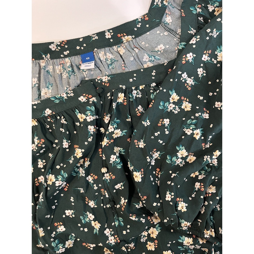 Old Navy Womens 4X Long Sleeve Square Neck Button Maxi Dress Green Floral NEW